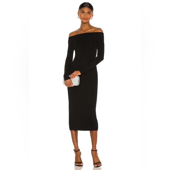 Bardot Off Shoulder Knit Dress in Black - Picture 1 of 6